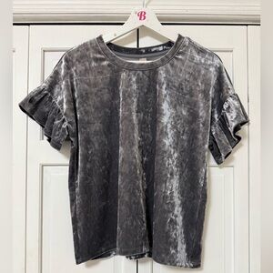 Altar’d State grey short ruffle sleeve crushed velvet shirt size small grunge